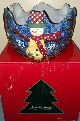 St Nicholas Square Ceramic Serving Bowl Snowman Holiday Bowl - Image 1 of 4
