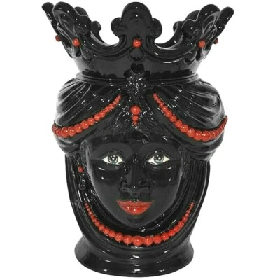 Vase Moors Kopf Aus Keramik Caltagirone Skulptur Dekoration Blumentopf Schwarz - Bild 1 von 4