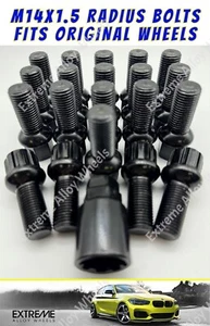 Alloy Wheel Bolts For Volkswagen Caddy Golf Mk4 On + Locking Bolts Black Radius - Picture 1 of 5
