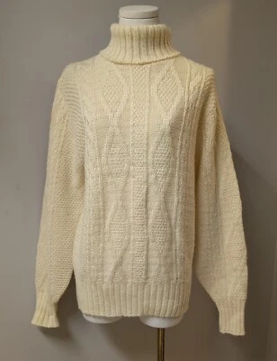 Suéter Manskin Forum Vintage Años 70 Amarillo Pálido Tejido con Cable Acrílico Cuello Alto L Foto 1 de 4