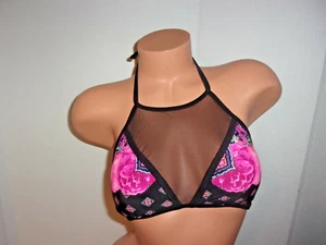 OP high neck mesh ~ floral bikini top removable padding M (7-9) - Picture 1 of 3