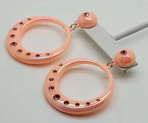 Vintage club disco Double Round pink color Plastic Beaded drop/dangle earrings - Picture 1 of 8