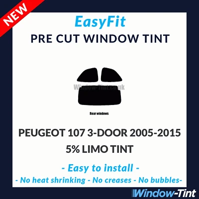 EasyFit Static Pre Cut Window Tint For Peugeot 107 3-door 2005-15 - 5% Limo Rear - Image 1 of 3