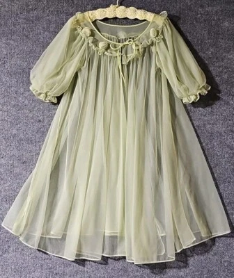 Винтажный 1960-х Lisette на Al чистого зеленый шифона полный развертки Peignoir маленький - Изображение 1 из 4