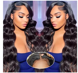 Glueless Wigs Human Hair Pre Plucked for Beginners (Natural Black, 24") - Picture 1 of 6