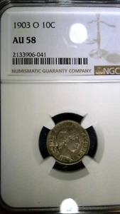 1903-O Barber Dime 10c NGC AU58 - Picture 1 of 5