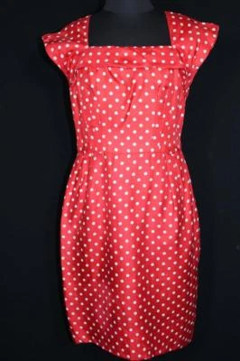 RARE VINTAGE EARLY 1960'S VIVID SILK RED AND WHITE POLKA DOT DRESS SIZE 6-8 - Image 1 of 3