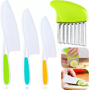 4 Pcs Kids Knife Set, Nylon Kitchen Knife with Crinkle Cutter, Serrated Edges Pl - Picture 1 of 7