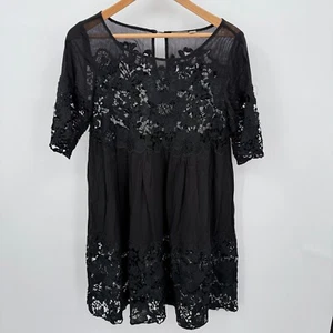 Holding Horses Black Lace Mini Dress Sz S Sheer Whimsigoth Cottage Babydoll - Picture 1 of 8