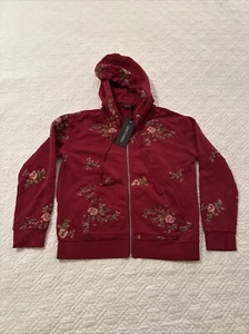 NWT Driftwood Teddy Hoodie Size M Floral Embroidered Boho Maroon Hood Sweatshirt - Picture 1 of 7