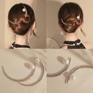 Crescent Moon Hair Forks Pearl Hair Sticks Chinese Hair Bun Clip Hairpin -