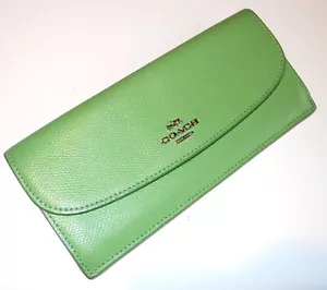 AUTH COACH WOMEN'S REDGREEN EMBOSSED LEATHER LONG ENVELOPE WALLET/CARDS/LOGO- EX - Picture 1 of 8