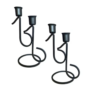Set of 2 Metal Candle Holders for Taper Candles Decorative Candlestick (Black) - Picture 1 of 6
