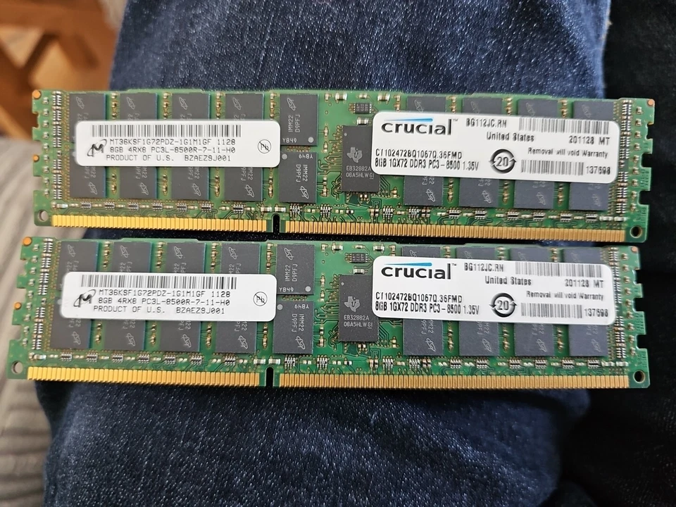 Crucial 16GB (2x8GB) PC3L-8500 1.35V DDR3 1066MHz CT102472BQ1067Q.36FMD - Image 1 of 1