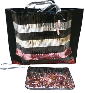 Bolso de Mano Victoria's Secret Bling Rayas Lentejuelas Grande con Mini Bolso - Imagen 1 de 20