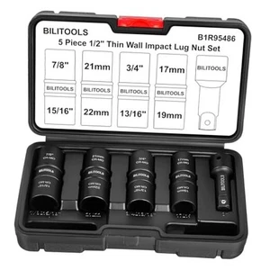  Juego de enchufes de impacto de tuerca, accionamiento abatible de 1/2 pulgada, 17-22 mm y 3/4-15/16 pulgadas - Imagen 1 de 7