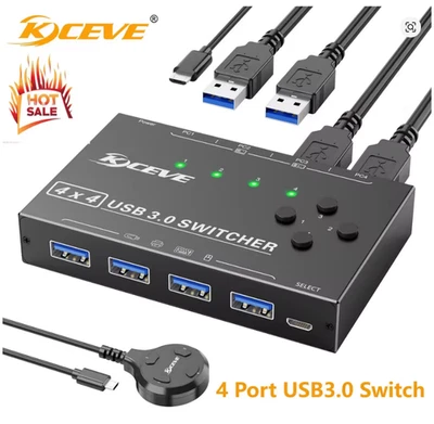 USB 3.0 Switch/Selector 4 Port, KVM Switcher - 4 Computers Share 4 USB Devices - Image 1 of 4