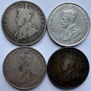 4 PIECE LOT AUSTRALIA SILVER FLORINS GEORGE V 1923 1928 1934 & 1936 FLORIN - Picture 1 of 2