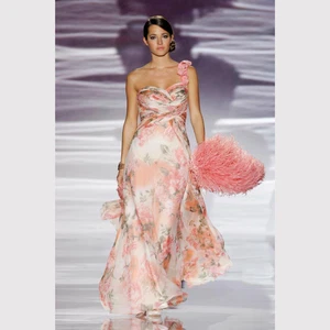 Sonia Pena Kleid Pfirsich Herzausschnitt One-Shoulder-Maxikleid Blumen Brautjungfernkleid Gr. 8 - Bild 1 von 14