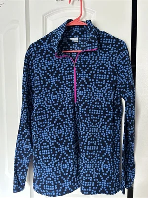 Pullover polar Columbia para mujer XL 1/4 cremallera azul rosa empaquetable ligero Foto 1 de 4