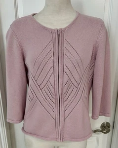 Orvis rosa Reißverschluss vorne 3/4 Ärmel Baumwolle Strick Cardigan Pullover ~ Damen Medium ~ sehr guter Zustand - Bild 1 von 8