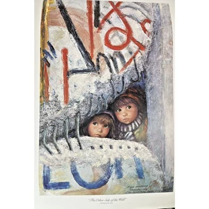 Other Side of the Wall Berlin Lithograph Art Print Su Etem Signed 17x25 Vintage - Picture 1 of 6