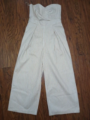 Topshop Wide Leg Striped Cropped Strapless Jumpsuit Size  4 POCKETS - Image 1 of 4