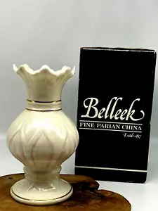 Vintage Belleek Fine Porcelain Parian China Vase Lotus Blossom Boxed - Picture 1 of 12