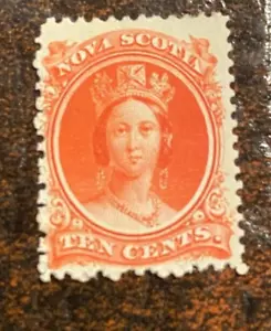 NOVA SCOTIA 1860 SC#12 QUEEN VICTORIA 10¢ VERMILION MH OG F/VF - Picture 1 of 2