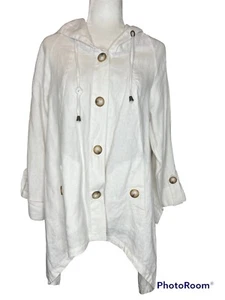 For Cynthia Lagenlook White 100% Linen Hooded Jacket Cinched Waist Size Large - Picture 1 of 5