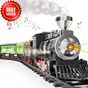 Large Electric Train Set for Kids Smoke Sound Lights Cargo Cars Long Track Gift - Picture 1 of 12