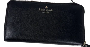 Kate Spade Brynn Large Leather Continental Black Zip Around Wallet Polka Dots - Picture 1 of 10