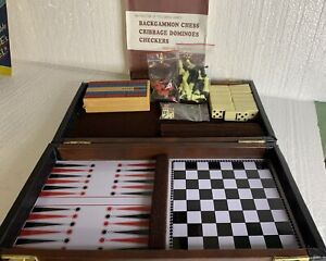 Vintage Travel  Backgammon Checkers Chess Cards Dominoes Cribbage Dice Set