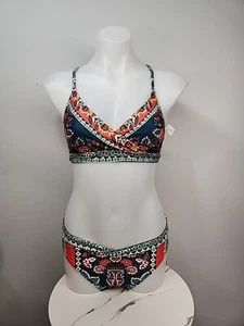 NWT Cupshe Womens Two Piece Swimsuit Size Small Green Multicolor Floral - Picture 1 of 8