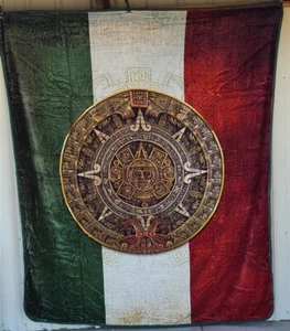 MANTA TALLA REINA CALENDARIO AZTECA PIEDRA SOLAR BANDERA MEXICANA - Imagen 1 de 2