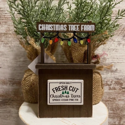 Mini GRANJA DE ÁRBOLES DE NAVIDAD de vacaciones bandeja en niveles decoración de Navidad 5,95" Foto 1 de 4