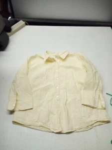 Vintage LL Bean Button Up Shirt Women's XL Yellow and White Long Sleeve 100% Cot - Picture 1 of 5