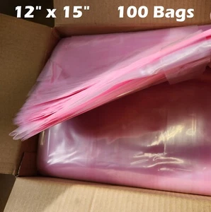 100x Anti-static 12"x 15" Large Pink Poly Bags Open Ended Motherboard 2 mil ESD - Picture 1 of 3