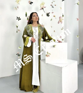 Sale New Luxury Velvet Bedded Crystal Work Moroccan Kaftan Wedding Dress 483 - Picture 1 of 5