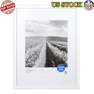 11x14 Matted to 8x10 Linear Picture Frame Wall Hanging Display Decor White - Picture 1 of 7