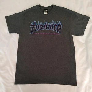 Thrasher Skateboard Magazine T-Shirt Heather Gray With Flame Logo - Men Medium - Picture 1 of 4