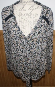 Maurices Top Women’s Large 0X Floral Long Sleeve V Neck Button Up Stretch Blouse - Picture 1 of 9