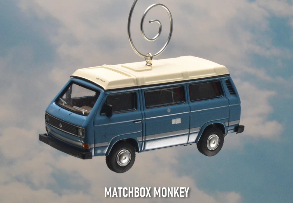 Autobús cámper Volkswagen azul vintage VW T3 adorno de Navidad Westfalia RV Westy Foto 1 de 4