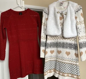 Little Lass & 2 Hip Christmas Holiday Dress Girl Size 12 Red & Beige Pre-owned - Picture 1 of 5