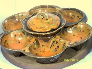 Vintage Keramik orange/braun 14" D LAZY SUSAN mit Deckel Schale Mid Century Modern - Bild 1 von 6