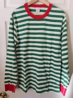 NWT Hanna Andersson VERY MERRY GREEN STRIPE ADULT UNISEX Christmas Pajama Top XS - Image 1 of 3