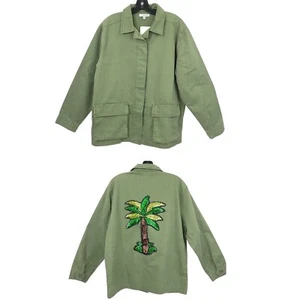 Chaqueta Mujer Daisy Fuentes NUEVA Lentejuelas Palmera Verde Militar Talla M Blazer - Imagen 1 de 15