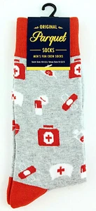 First Aid Men's Novelty Socks Crew Cotton Blend Caduceus Medical Gray Footwear - Picture 1 of 4