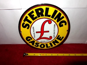 8 in STERLING GASOLINE ADVERTISING SIGN HEAVY DIE CUT METAL PORCELAIN - Z 417 - Picture 1 of 6
