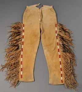 Pantalones con flecos de cuero bordados de vaquero occidental nativos americanos - Imagen 1 de 2